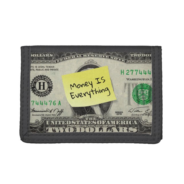 Money IS Everything on Post-it/US 2 Dollar Bill  Trifold Wallet (Front)
