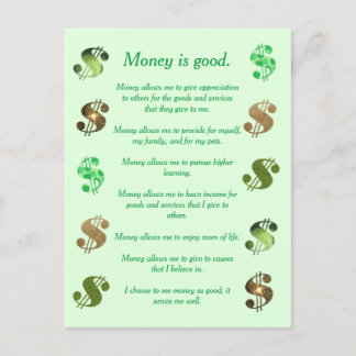 Money is good, Affirmations on Postcards
