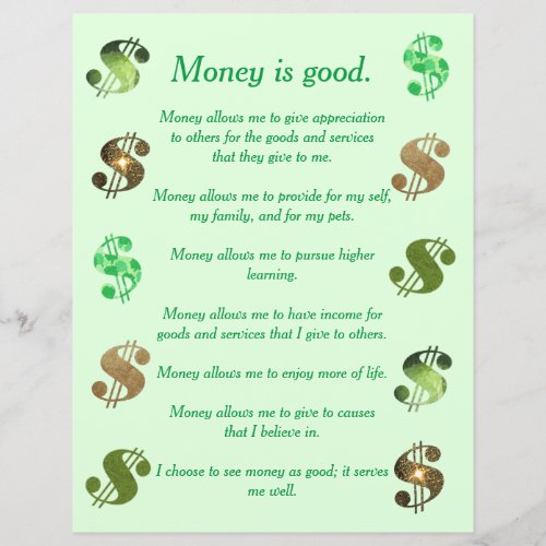 Money is good List of Affirmations