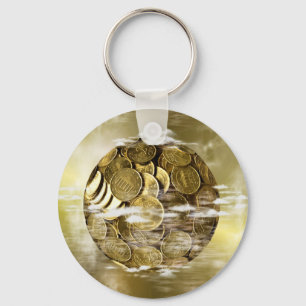 Money makes the world go around, money globe gold keychain