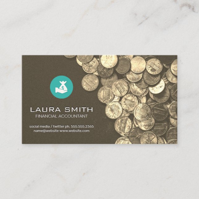 Money Manager | Accounting | Coins Business Card (Front)