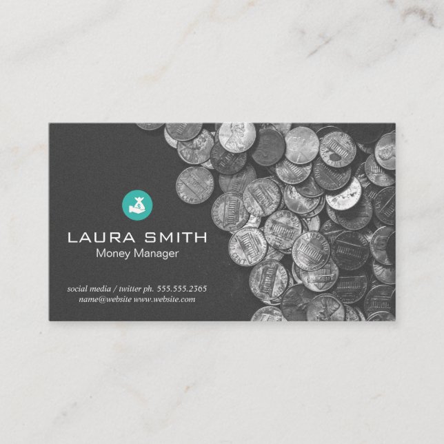 Money Manager | Accounting | Coins Business Card (Front)