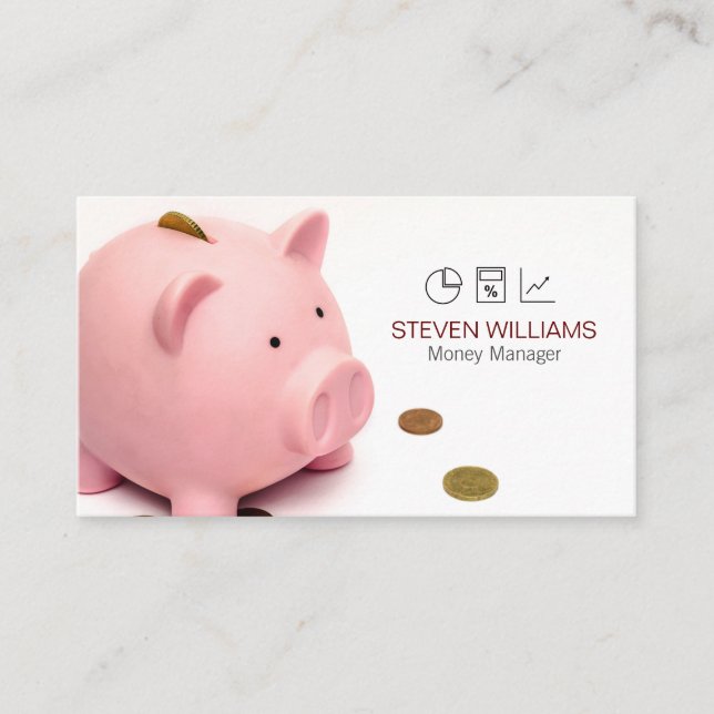 Money Manager | Accounting | Piggy Bank Business Card (Front)