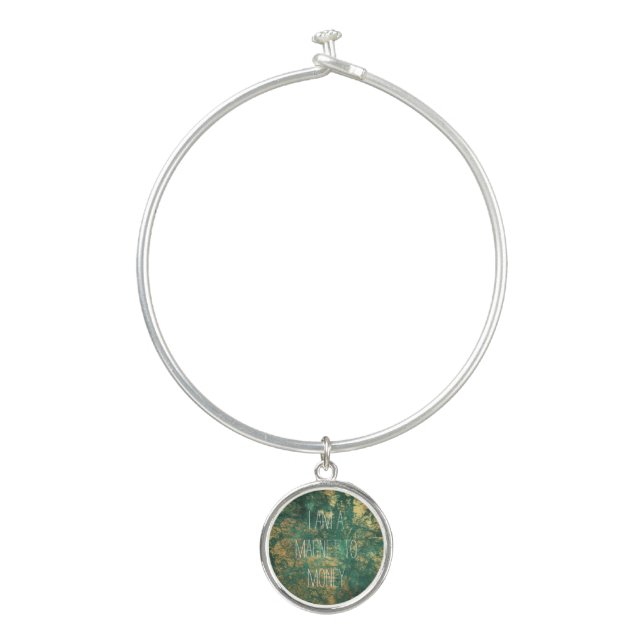 Money Manifestation Affirmation Quote on Green Bangle Bracelet (Front)