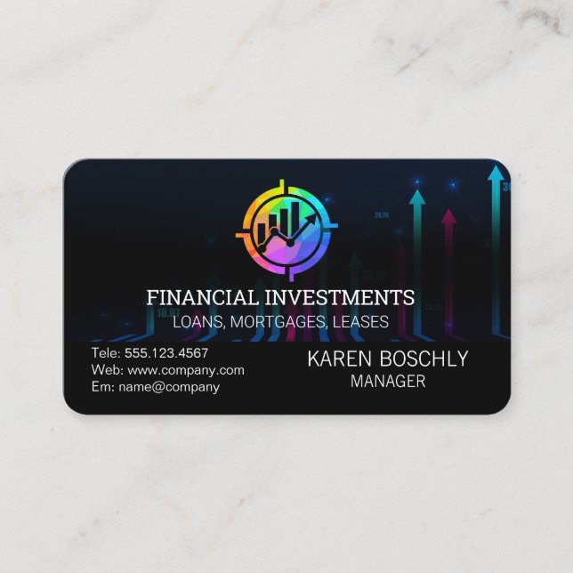 Money Markets Graph | Chart Logo Business Card (Front)