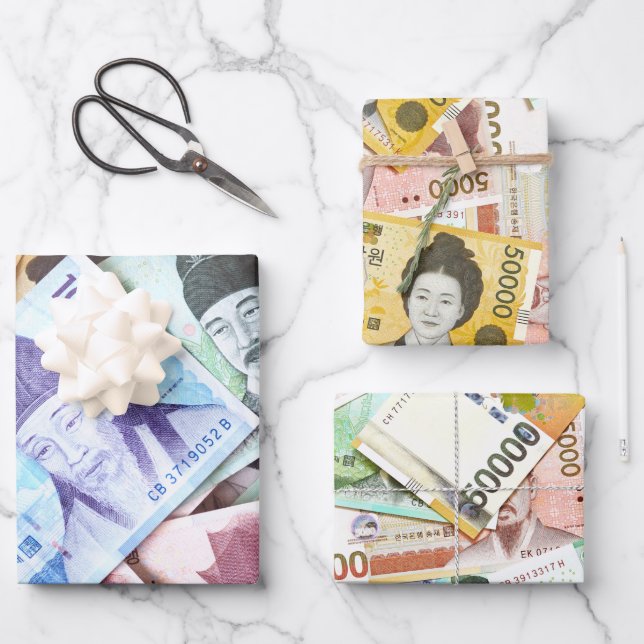 MONEY! MONEY! MONEY! Korean Currency  Wrapping Paper Sheets (Front)