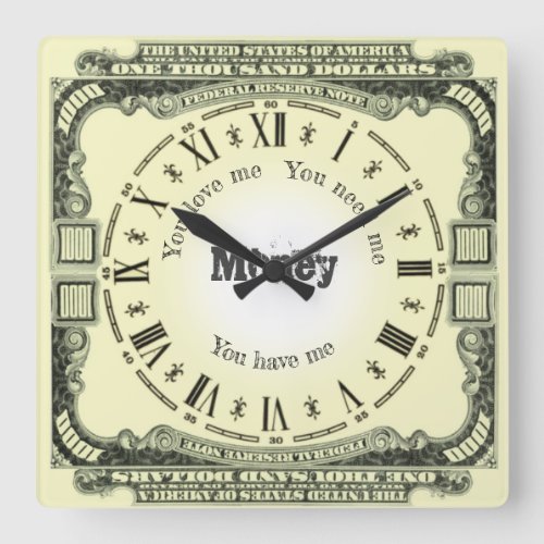 Money note and quote square wall clock