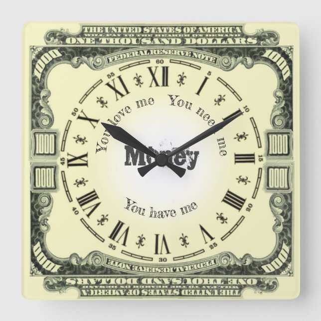 Money note and quote square wall clock (Front)