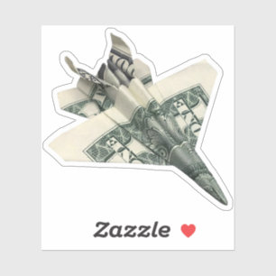 Money Origami F-18 Jet Fighter Airplane Sticker