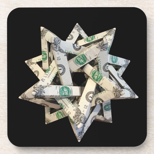 Money Origami Five Intersecting Tetrahedra Beverage Coaster (Front)