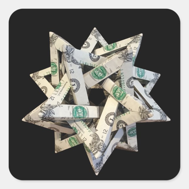 Money Origami Five Intersecting Tetrahedra Square Sticker (Front)