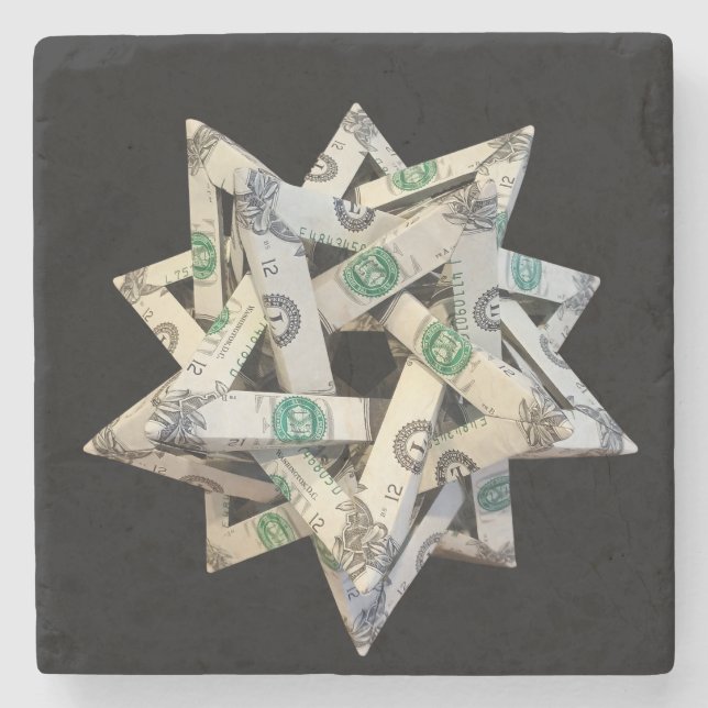 Money Origami Five Intersecting Tetrahedra Stone Coaster (Front)