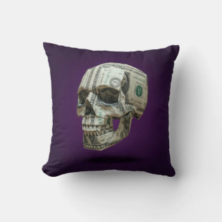 Money Origami Human Skull Throw Pillow