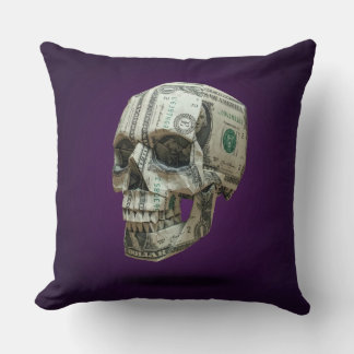 Money Origami Human Skull Throw Pillow