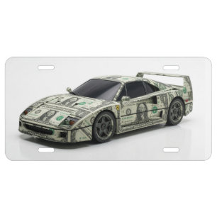 Money Origami Race Car License Plate