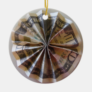 Money Origami Rosette Ceramic Ornament