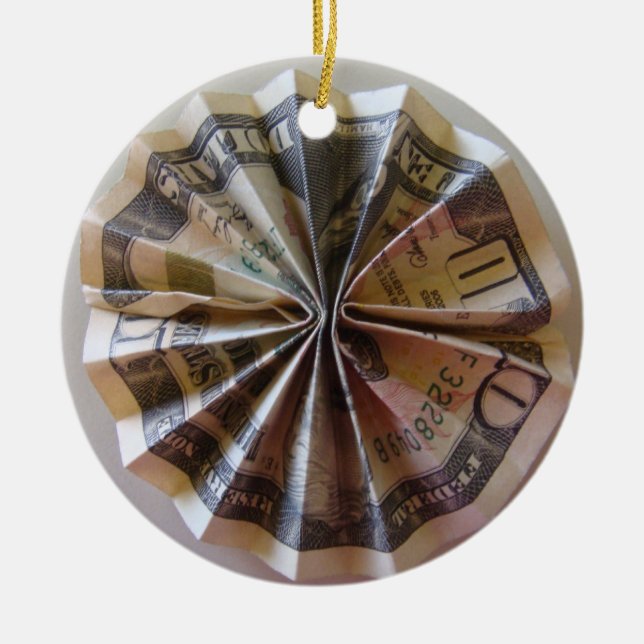 Money Origami Rosette Ceramic Ornament (Front)