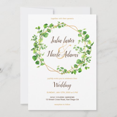 Money Plant Botanical Foliage Green Leaves Wedding Invitation