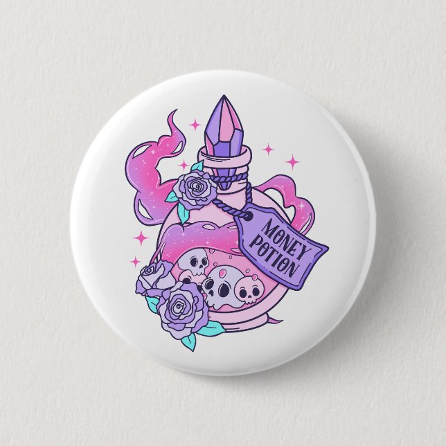 Money Potion Cute Pink Halloween Potion Bottle Button (Front)