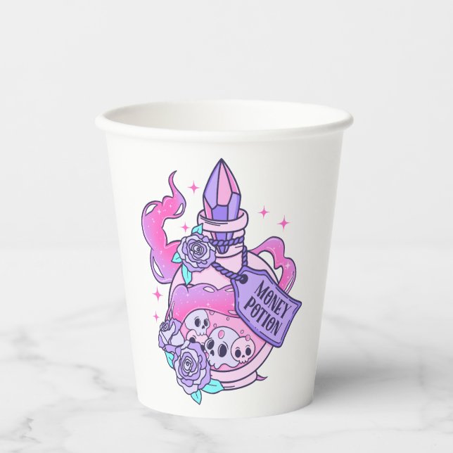 Money Potion Cute Pink Halloween Potion Bottle Paper Cups (Front)