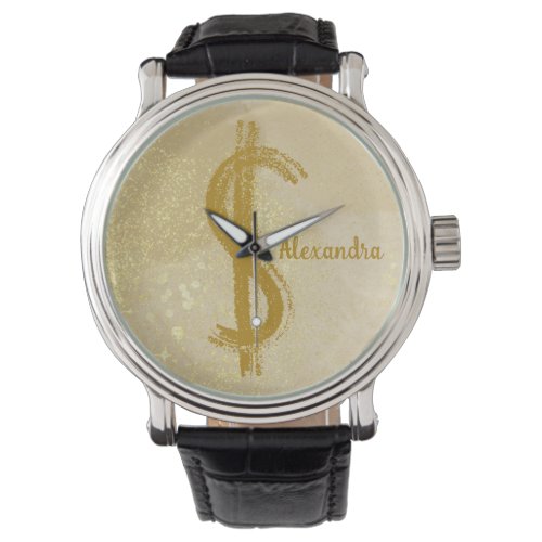 Money Reiki Infused Golden Dollar Symbol Watch