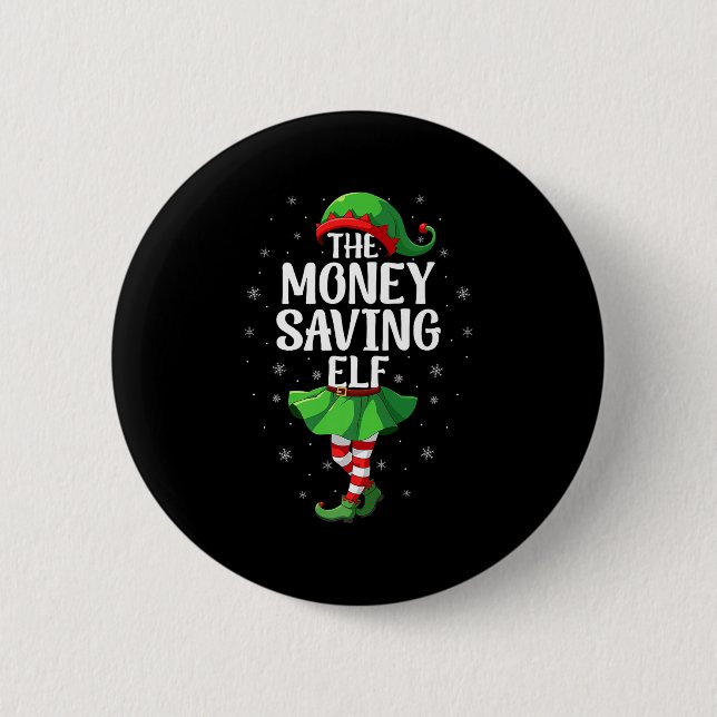 Money Saving Elf Christmas Girls Women Elf Squad X Button (Front)