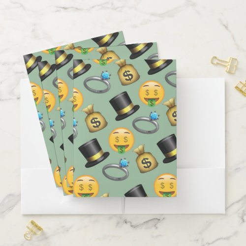 Money Signs Fun green Emoji Pattern Pocket Folder