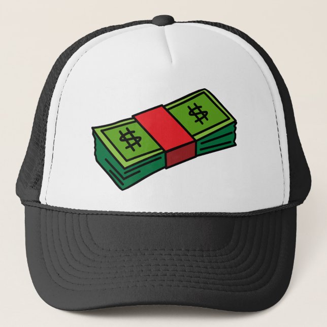 Money stack dollars bills dollar cash currency trucker hat (Front)