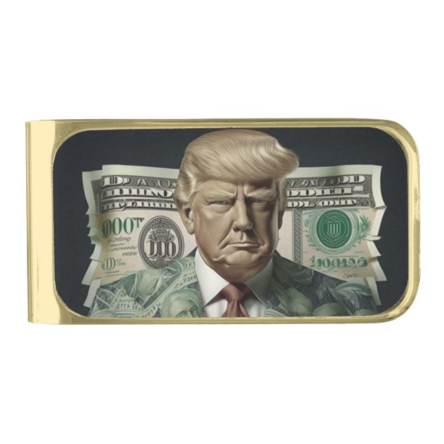 Money Suit Trump: A Symbol of Wealth and Power Gold Finish Money Clip (Front)