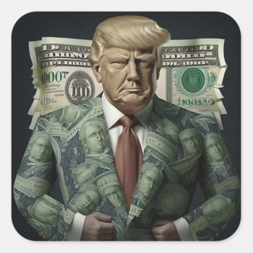 Money Suit Trump A Symbol of Wealth and Power Square Sticker