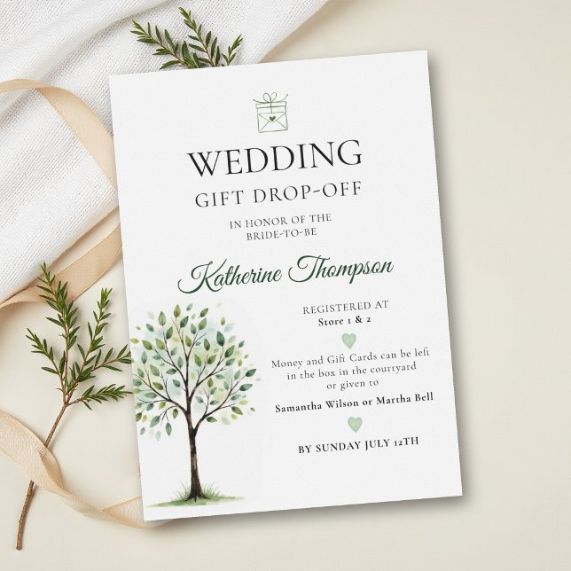 Money Tree Community Gift Drop-Off Bridal Shower Invitation (money tree community gift drop wedding couple shower classy modern elegant)