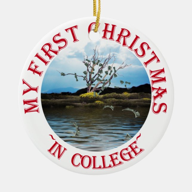 Money Tree on a Windy Day Ceramic Ornament (Front)