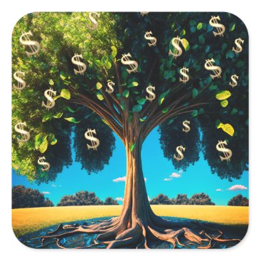 Money Tree Prosperity Wealth Abundance Blessing Square Sticker