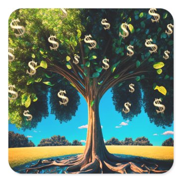 Money Tree Prosperity Wealth Abundance Blessing Square Sticker Money Tree Prosperity Wealth Abundance Blessing Square Sticker