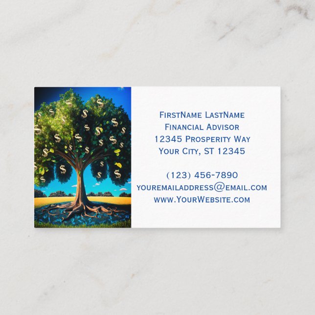 Money Tree Wealth Abundance Financial Business Card (Back)