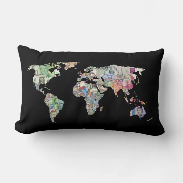 money world map finance country symbol business cu lumbar pillow (Front)