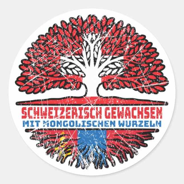Mongolei Mongolisch Schweizer Schweiz Baum Wurzel Classic Round Sticker (Front)