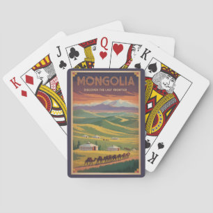Mongolia Camels Yurt Illustration Travel Art Retro Poker Cards