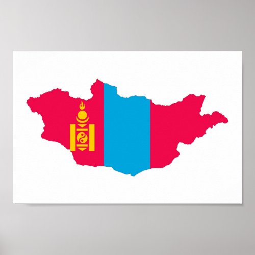 mongolia country flag map shape symbol poster