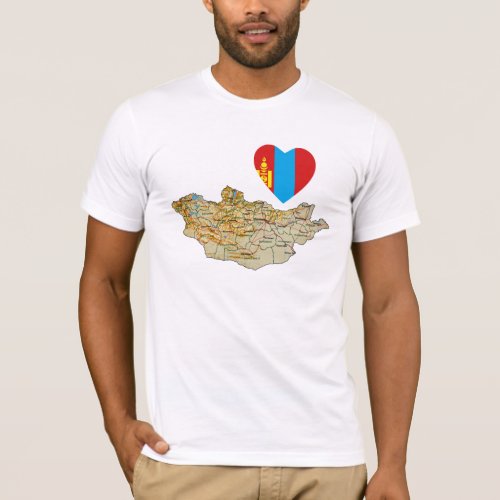 Mongolia Flag Heart and Map T_Shirt