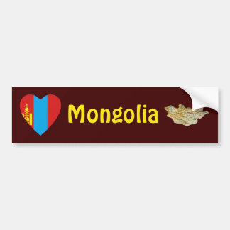 Mongolia Flag Heart + Map Bumper Sticker