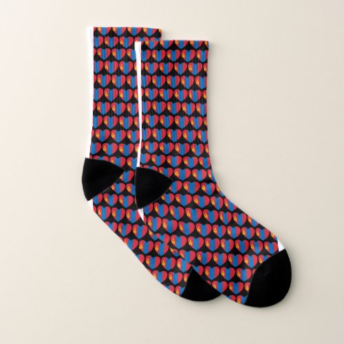 Mongolia Flag Hearts Patriotic Socks