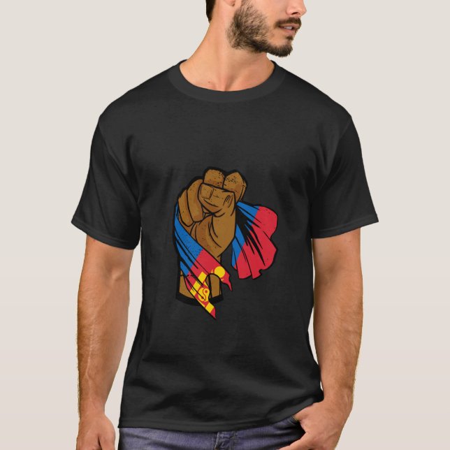 Mongolia Flag Mongolian Roots Mongolian Pride Hand T-Shirt (Front)