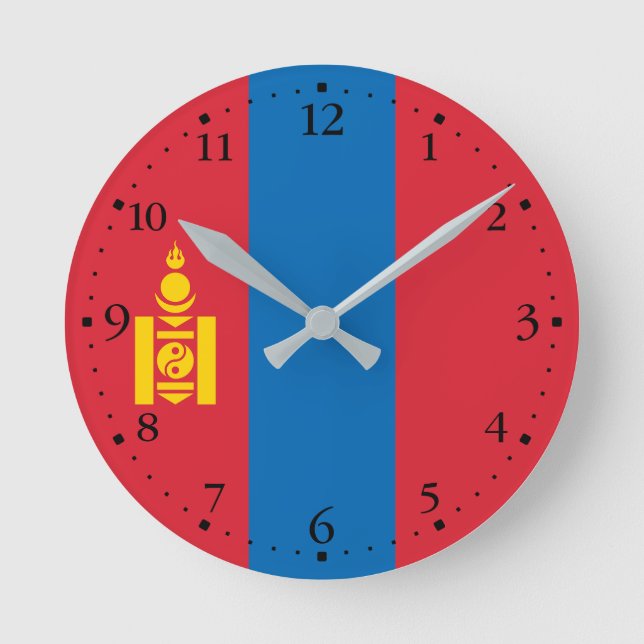Mongolia Flag Round Clock (Front)