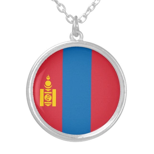 Mongolia Flag Silver Plated Necklace (Front)