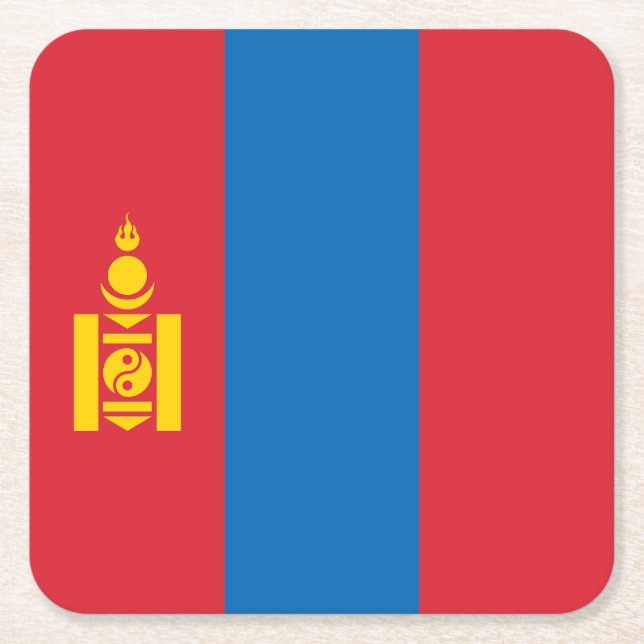 Mongolia Flag Square Paper Coaster (Front)