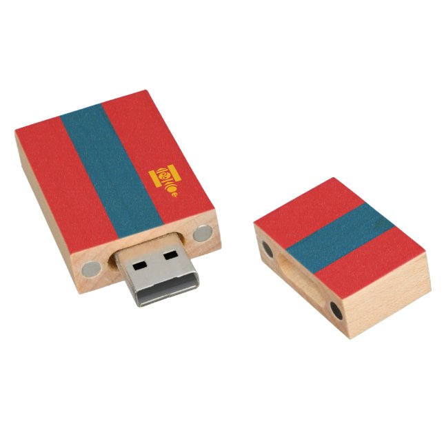 Mongolia flag wood flash drive (Angled)