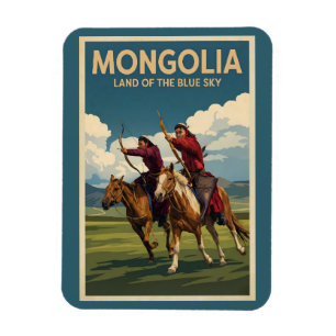 Mongolia Horsemen Illustration Travel Art Vintage Magnet