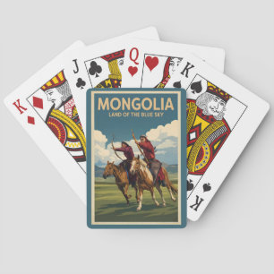 Mongolia Horsemen Illustration Travel Art Vintage Poker Cards