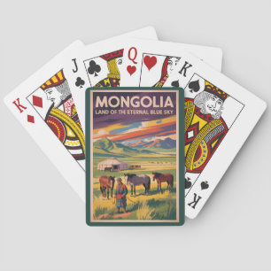 Mongolia Horses Yurt Illustration Travel Art Retro Poker Cards
